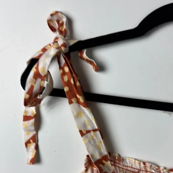 Nicole Miller NWT SZ XS Linen Orange,Cream,Yellow Sun Mini Dress w/Smocking - Picture 4 of 16